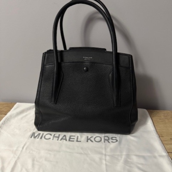 Michael Kors Collection Large Pebble Calf Leather Satchel - Black - Picture 7 of 13